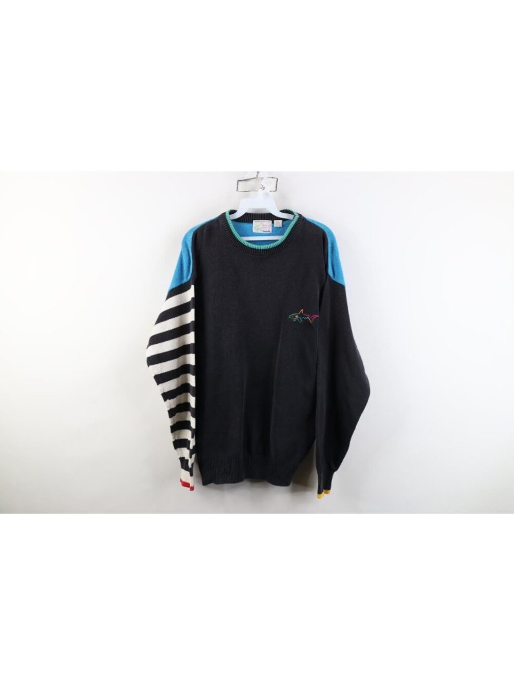 Vintage 90s Reebok Greg Norman Golf Mens Large Faded Striped Cotton Knit Sweater
